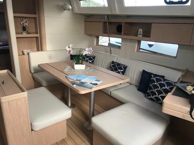 Salon of Meridiana, a Beneteau Oceanis 46.1 sailboat at Olbia, Italy