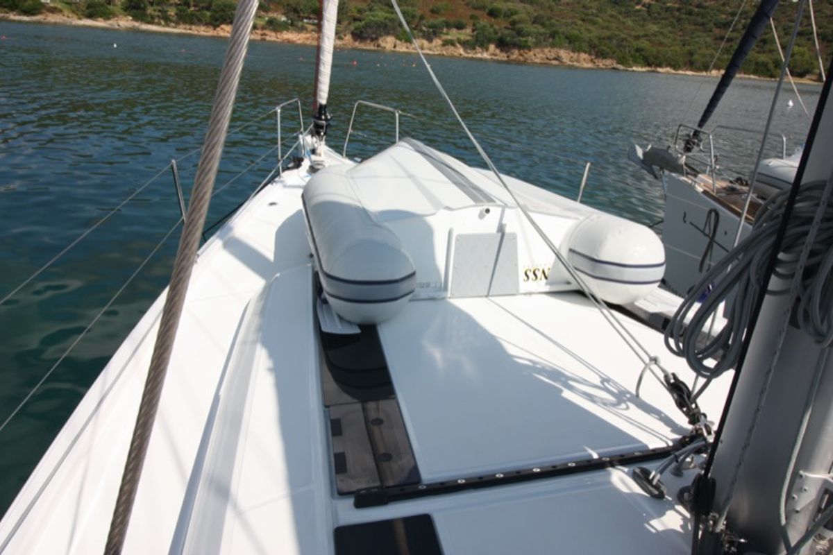 Deck of Meridiana, a Beneteau Oceanis 46.1 sailboat at Olbia, Italy