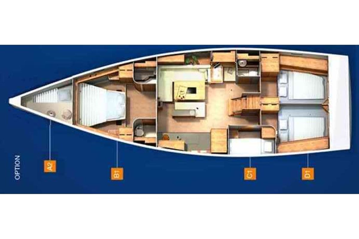 Exterior view of Team B, a Hanse Yachts Hanse 505 sailboat at Cogolin, France