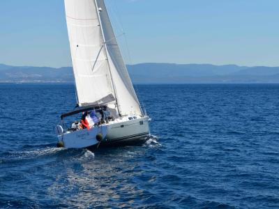 Exterior view of Team B, a Hanse Yachts Hanse 505 sailboat at Cogolin, France