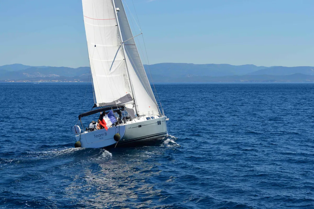 Exterior view of Team B, a Hanse Yachts Hanse 505 sailboat at Cogolin, France
