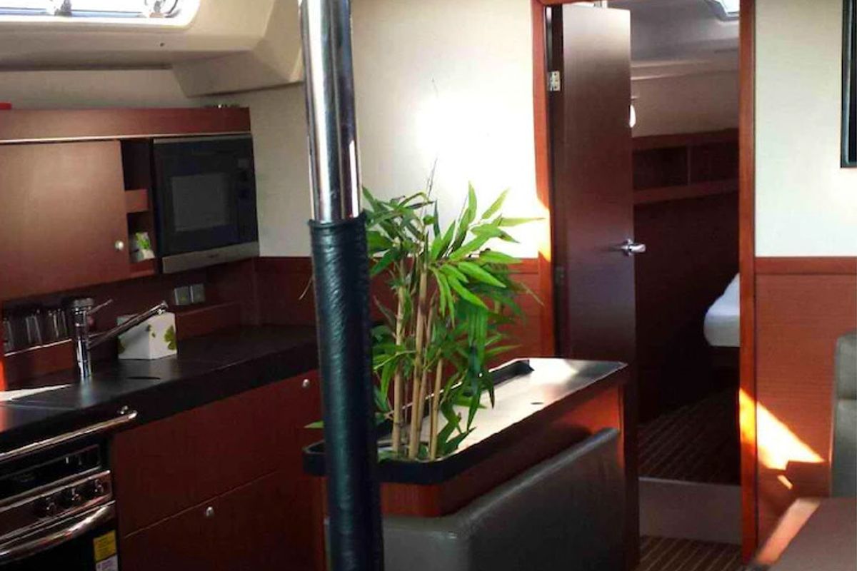 Galley of Team B, a Hanse Yachts Hanse 505 sailboat at Cogolin, France