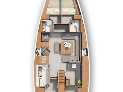 Floor plan of Sugar, a Hanse Yachts Hanse 455 sailboat at Athens, Greece