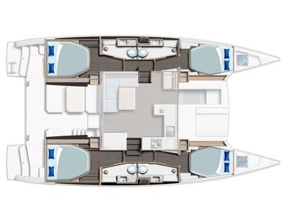 Floor plan of Moorings 4200/4 Exclusive, a Leopard 42 catamaran at Procida, Italy