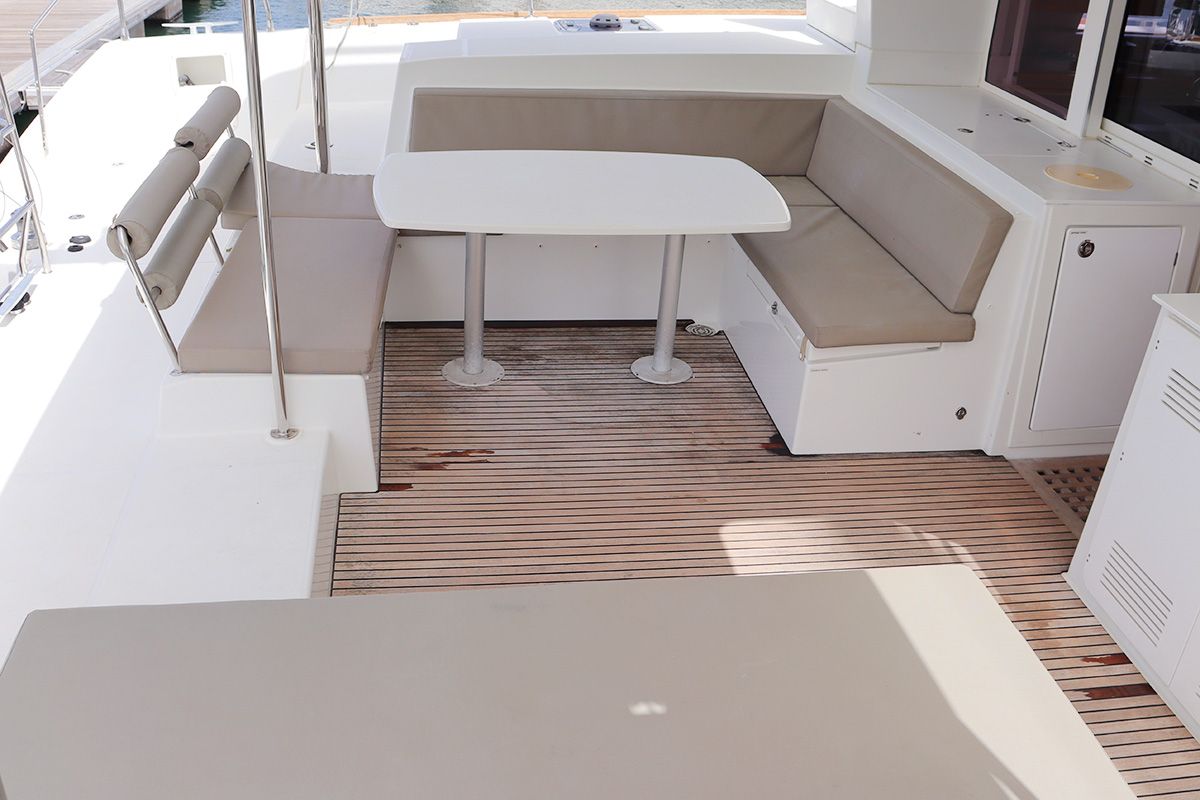 Deck of Moët, a Lagoon 450 F catamaran at Road Town, British Virgin Islands