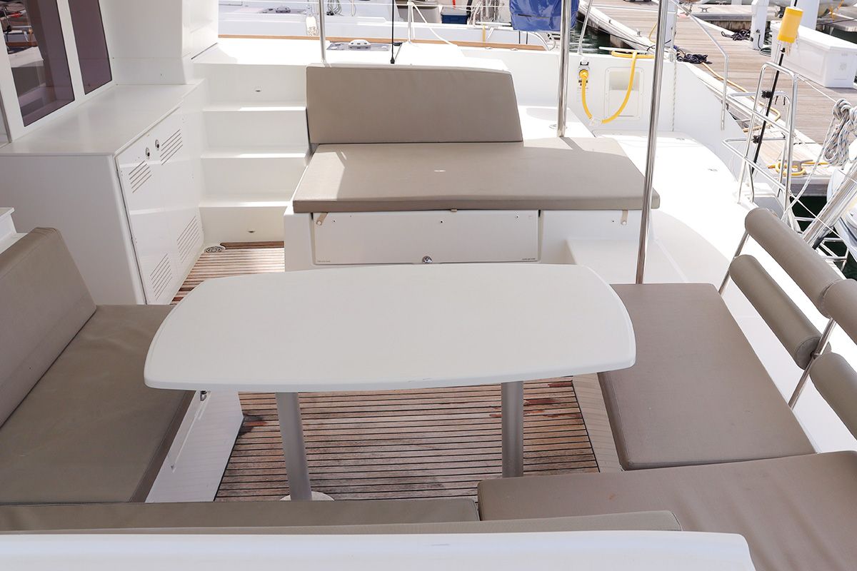 Deck of Moët, a Lagoon 450 F catamaran at Road Town, British Virgin Islands