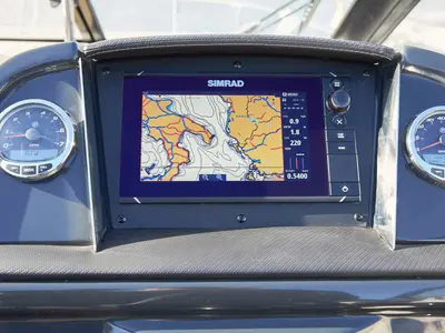 Cockpit of Quick, a Quicksilver Activ 755 CR motorboat at Tribunj, Croatia