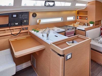 Galley of Sunsail 410 Classic, a Jeanneau Sun Odyssey 410 sailboat at Gouvia, Greece
