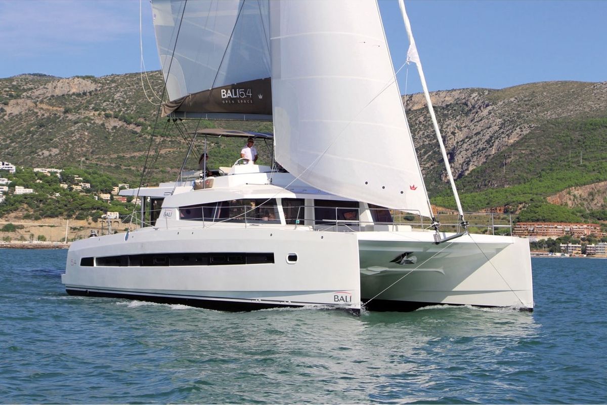 Exterior view of Italy, a Bali 5.4 catamaran at Capo d'Orlando, Italy