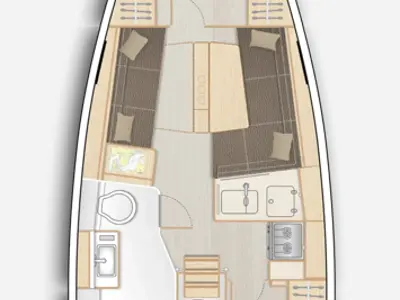 Floor plan of Bayolia, a Hanse Yachts Hanse 348 sailboat at Marseille, France