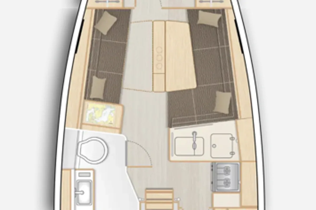 Floor plan of Bayolia, a Hanse Yachts Hanse 348 sailboat at Marseille, France