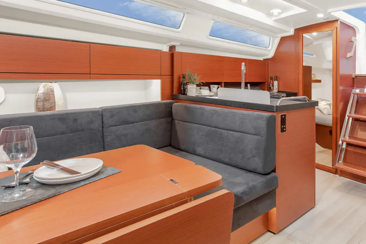 Salon of Bayolia, a Hanse Yachts Hanse 348 sailboat at Marseille, France