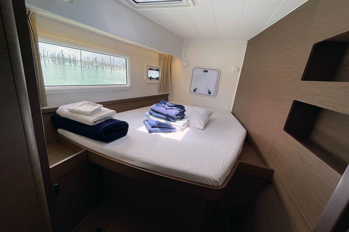 Cabin on Hathor, a Lagoon 42 catamaran at Athens, Greece