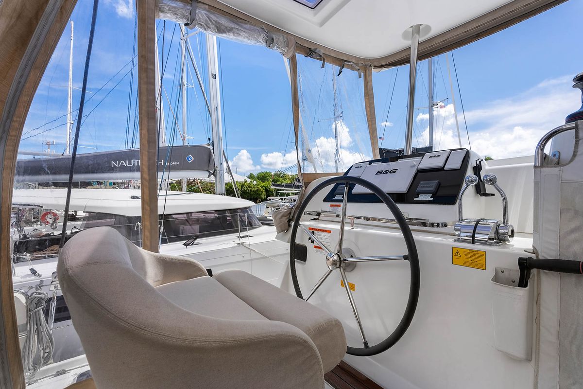 Cockpit of Casbah III, a Lagoon 42 OW catamaran at Road Town, British Virgin Islands