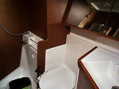 Head on Malika, a Beneteau Oceanis 41.1 sailboat at Cannigione, Italy