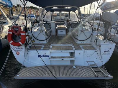Cockpit of Malika, a Beneteau Oceanis 41.1 sailboat at Cannigione, Italy