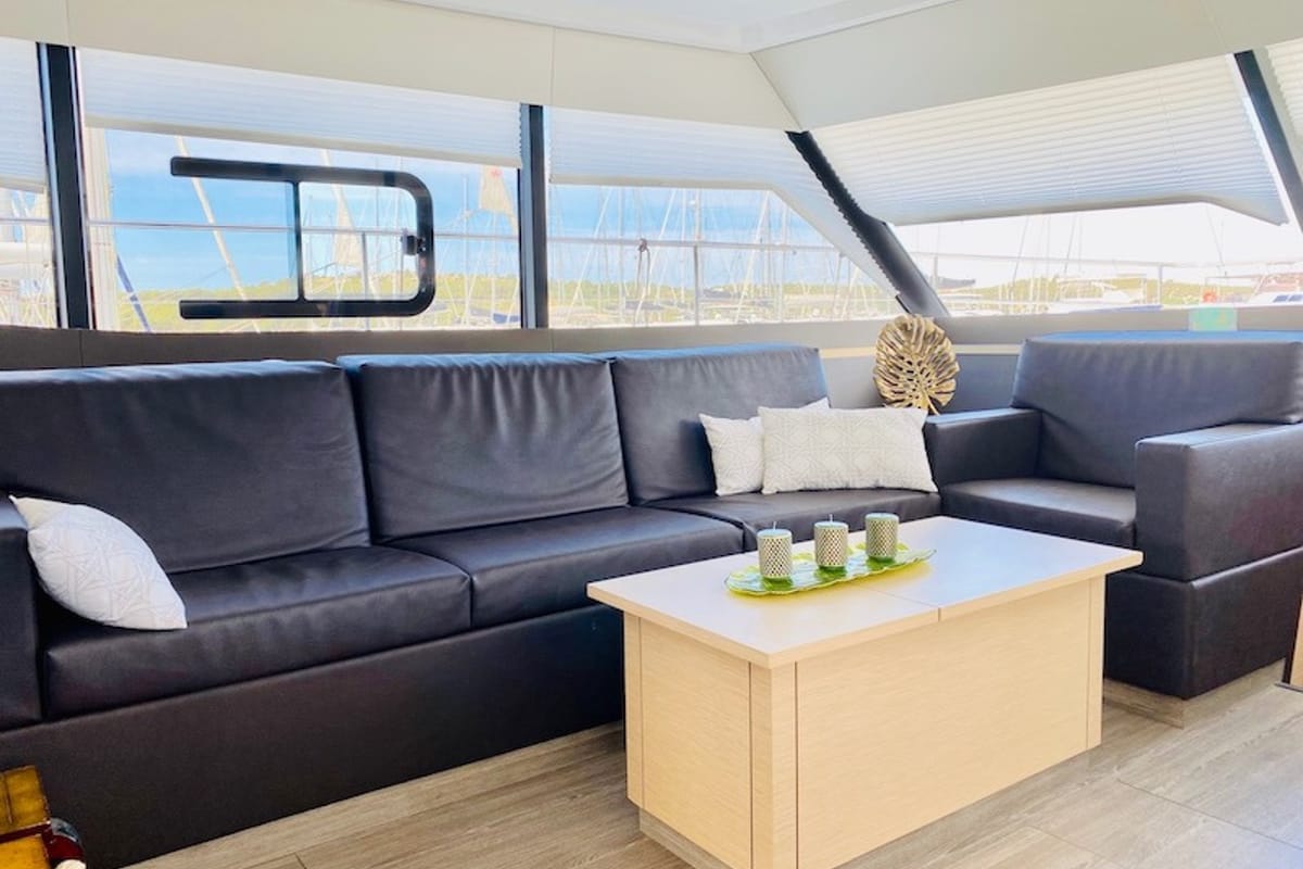 Salon of Alpha Centauri, a Fountaine Pajot MY44 catamaran at Grad Šibenik, Croatia