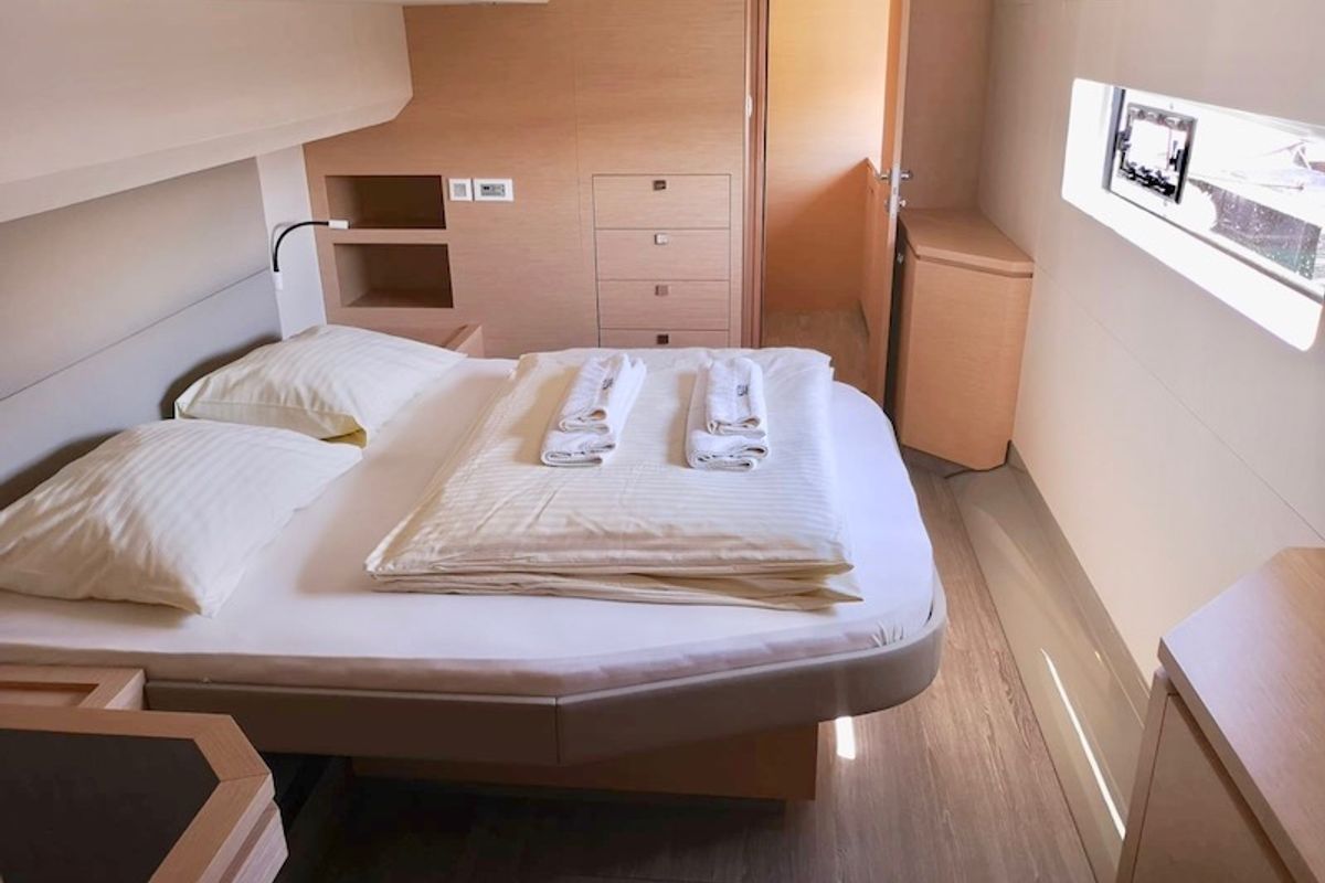 Cabin on Alpha Centauri, a Fountaine Pajot MY44 catamaran at Grad Šibenik, Croatia