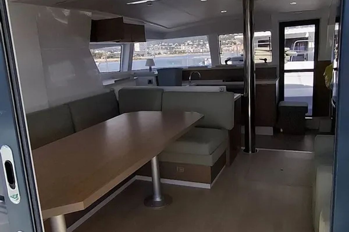 Salon of White Pearl, a Bali 4.2 catamaran at La Favière, France