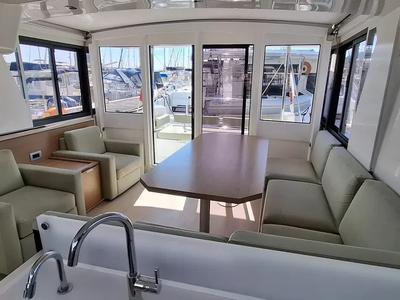 Salon of White Pearl, a Bali 4.2 catamaran at La Favière, France