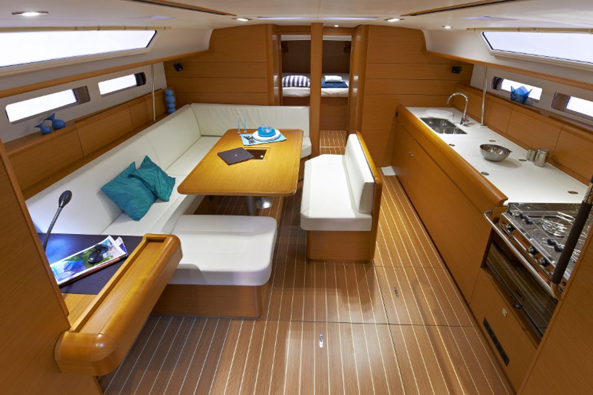 Salon of Sunsail 47 Premium Plus, a Jeanneau Sun Odyssey 469 sailboat at Road Town, British Virgin Islands