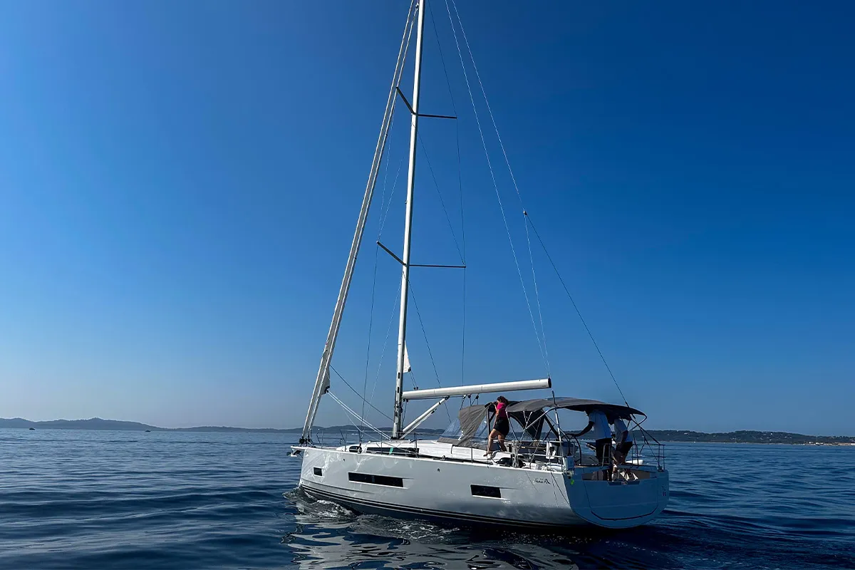 Exterior view of Astan, a Hanse Yachts Hanse 460 sailboat at Plan-d'Aups-Sainte-Baume, France