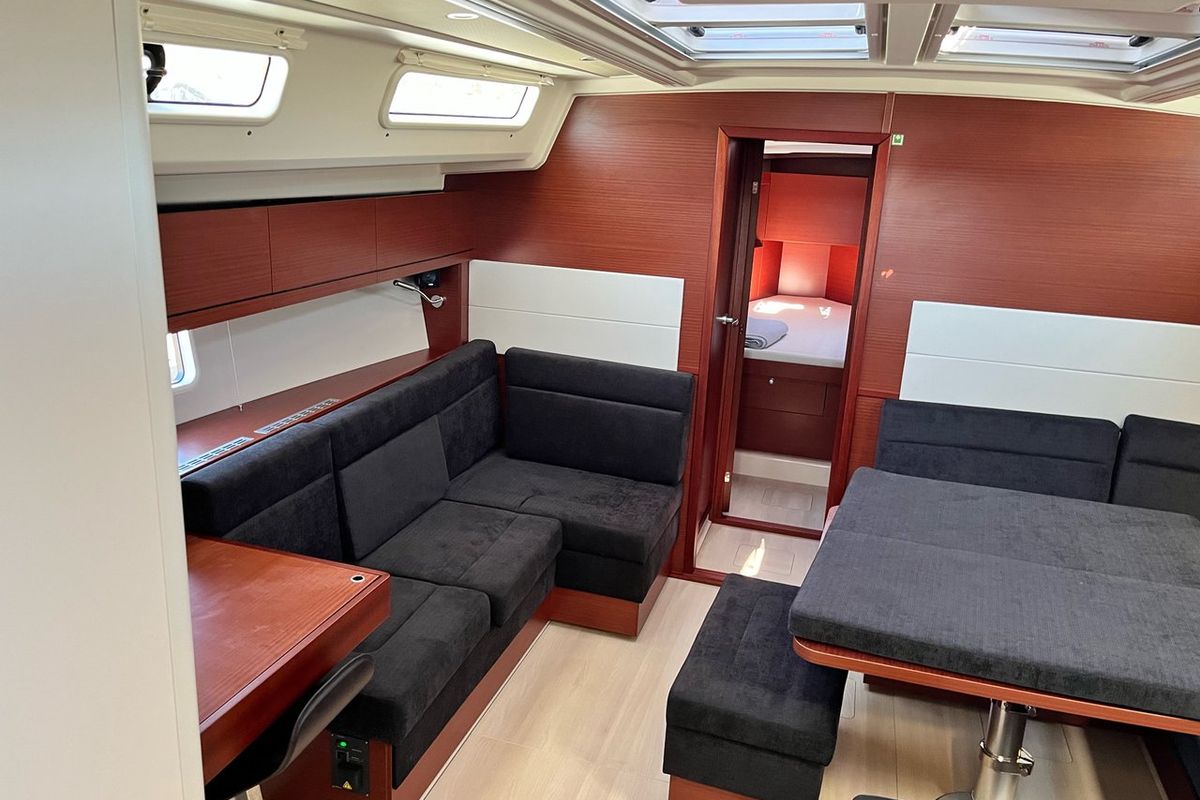 Salon of Bellatrix, a Hanse Yachts Hanse 458 sailboat at Lavreotiki Municipal Unit, Greece