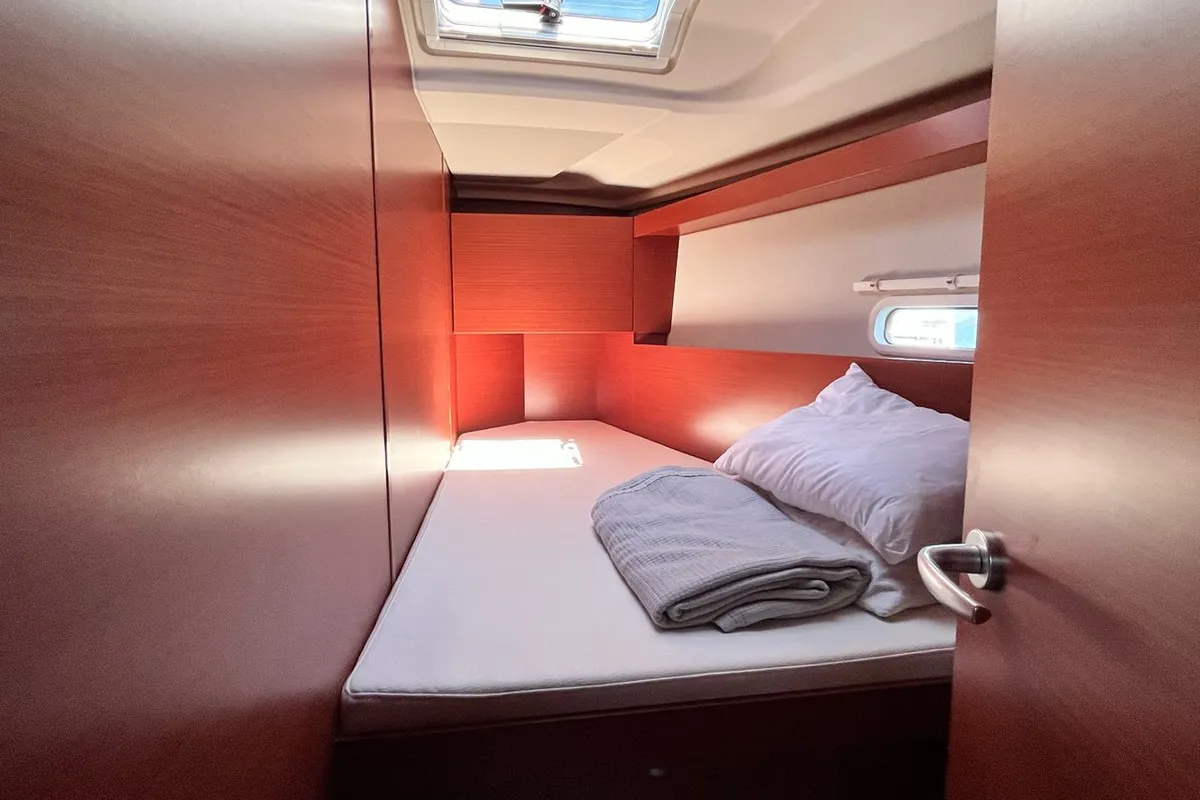 Cabin on Bellatrix, a Hanse Yachts Hanse 458 sailboat at Lavreotiki Municipal Unit, Greece