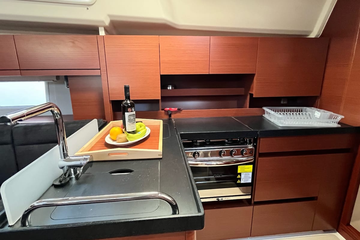 Galley of Bellatrix, a Hanse Yachts Hanse 458 sailboat at Lavreotiki Municipal Unit, Greece
