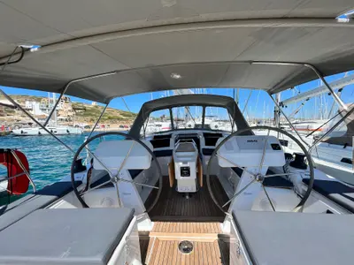 Cockpit of Bellatrix, a Hanse Yachts Hanse 458 sailboat at Lavreotiki Municipal Unit, Greece