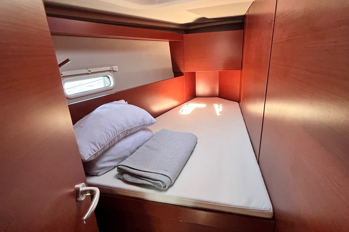 Cabin on Bellatrix, a Hanse Yachts Hanse 458 sailboat at Lavreotiki Municipal Unit, Greece