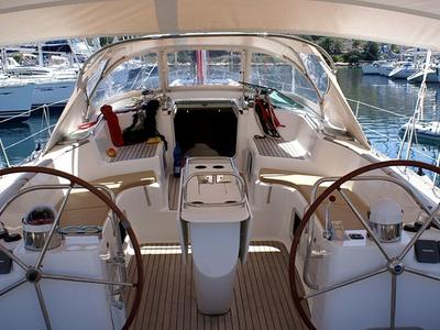 Cockpit of Windward Spirit, a Jeanneau Sun Odyssey 54 DS sailboat at Ribishi, Saint Vincent and the Grenadines