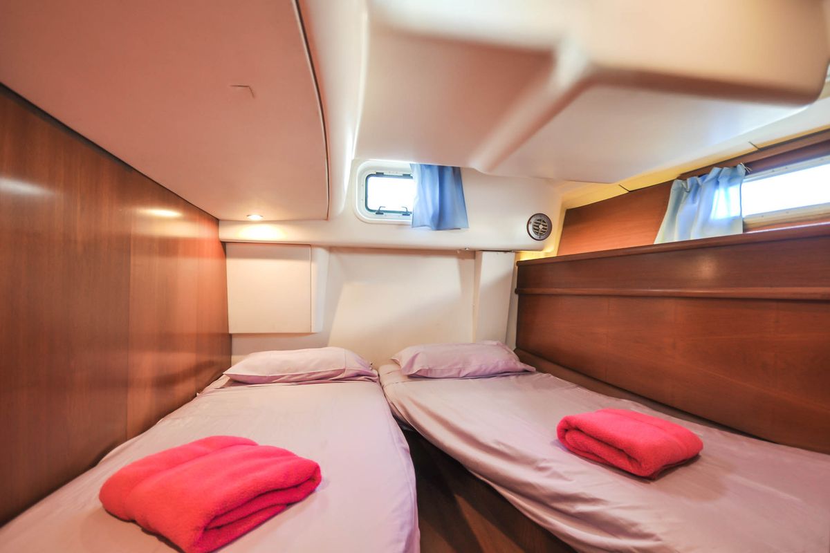 Cabin on Windward Spirit, a Jeanneau Sun Odyssey 54 DS sailboat at Ribishi, Saint Vincent and the Grenadines