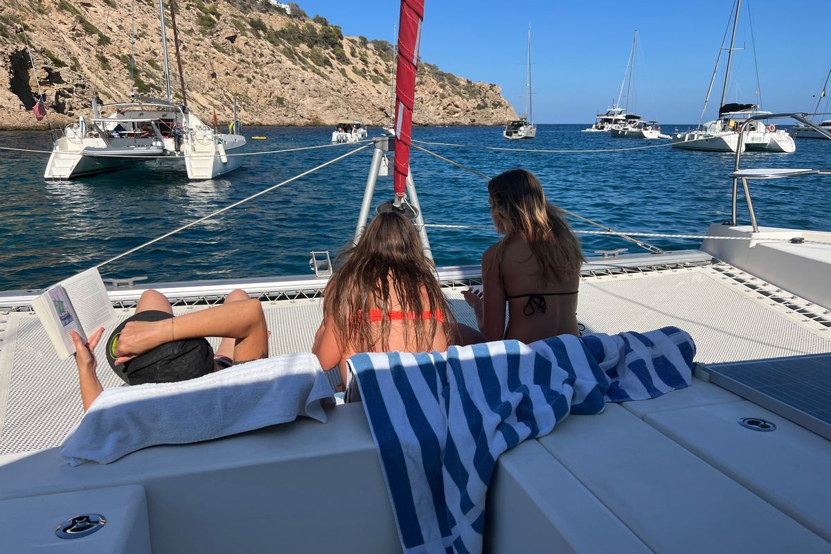 Deck of La Donna, a Leopard 40 catamaran at Alghero, Italy