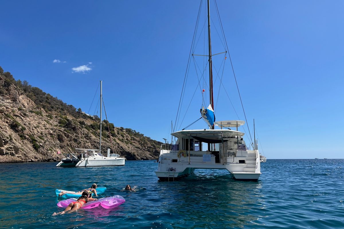 Exterior view of La Donna, a Leopard 40 catamaran at Alghero, Italy