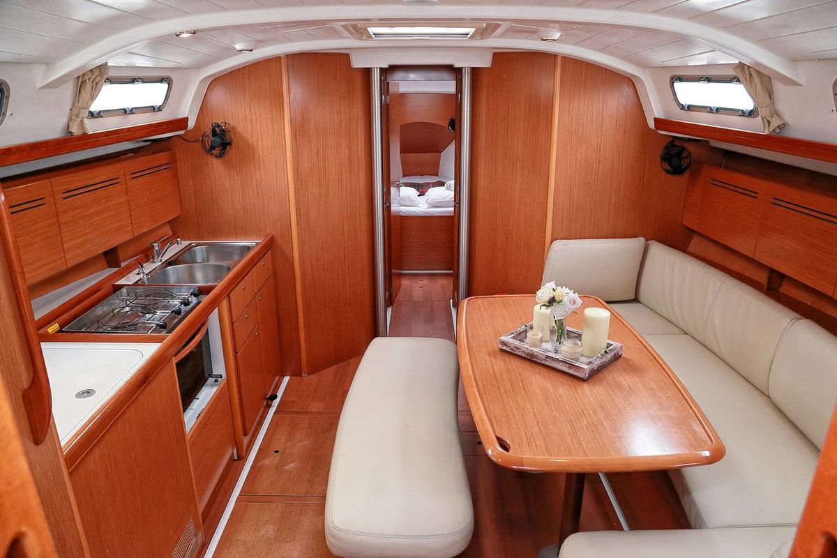 Salon of Too Lucky, a Beneteau Cyclades 43.4 sailboat at Sithonia Municipal Unit, Greece