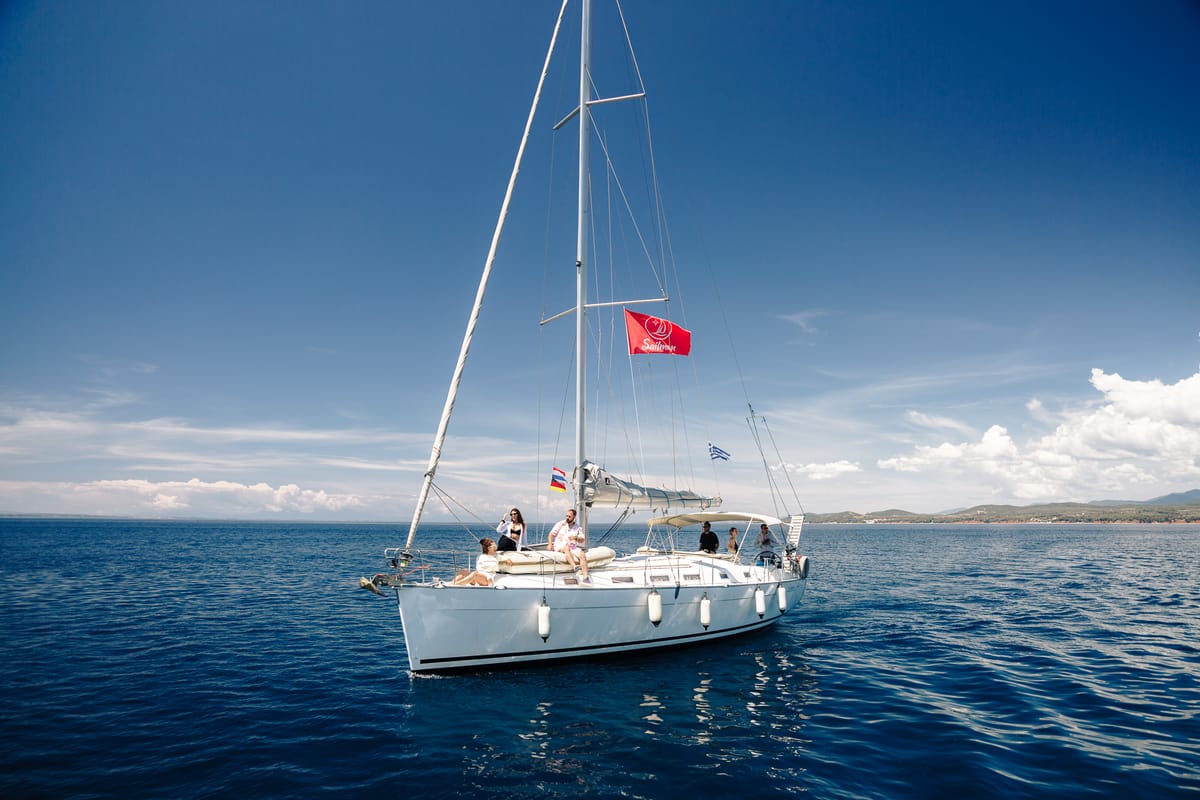 Exterior view of Too Lucky, a Beneteau Cyclades 43.4 sailboat at Sithonia Municipal Unit, Greece