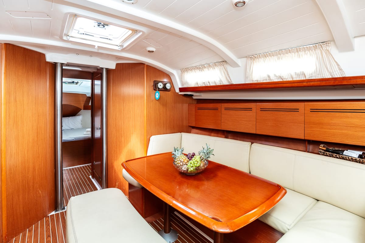 Salon of Too Lucky, a Beneteau Cyclades 43.4 sailboat at Sithonia Municipal Unit, Greece