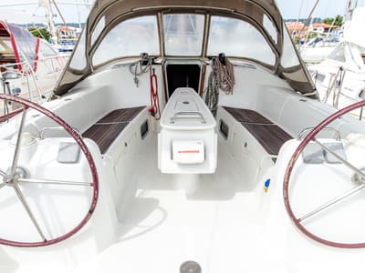 Cockpit of Too Lucky, a Beneteau Cyclades 43.4 sailboat at Sithonia Municipal Unit, Greece