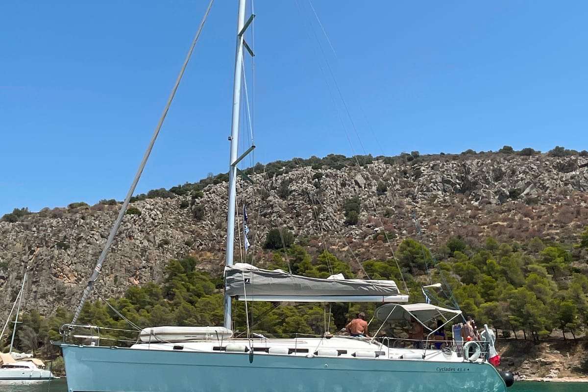 Exterior view of Too Lucky, a Beneteau Cyclades 43.4 sailboat at Sithonia Municipal Unit, Greece