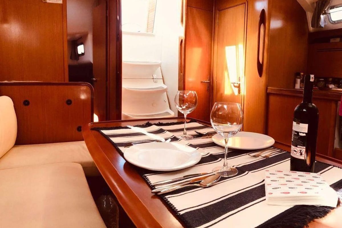 Salon of Too Lucky, a Beneteau Cyclades 43.4 sailboat at Sithonia Municipal Unit, Greece