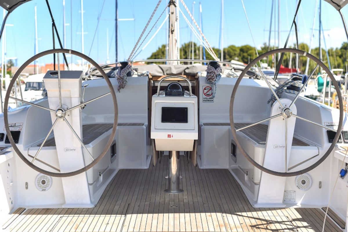 Cockpit of Jameson II, a Bavaria Cruiser 46 sailboat at Zadar, Croatia