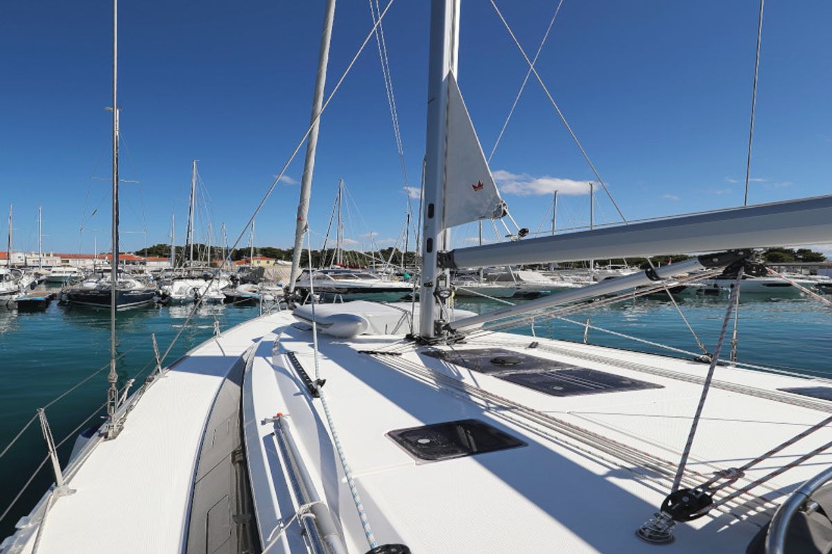 Exterior view of Jameson II, a Bavaria Cruiser 46 sailboat at Zadar, Croatia