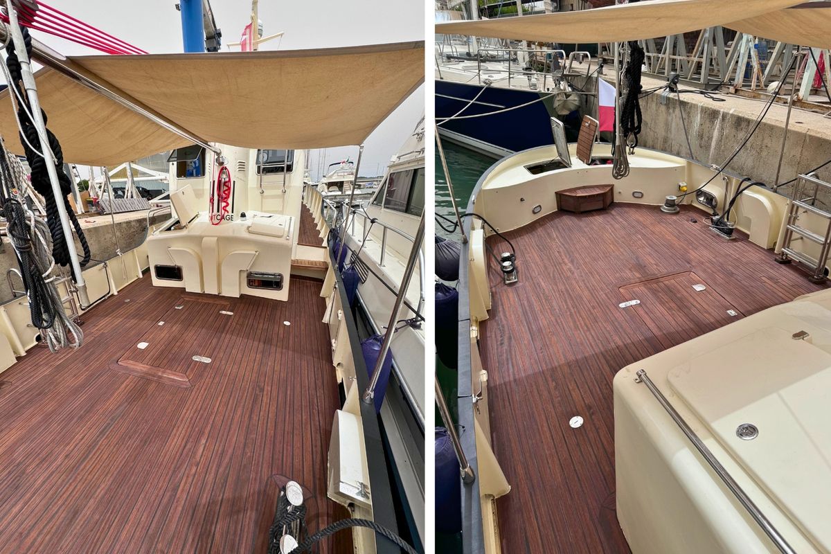 Deck of Lupo, a Gulet Motorboat motorboat at Figari/Golfo Aranci, Italy