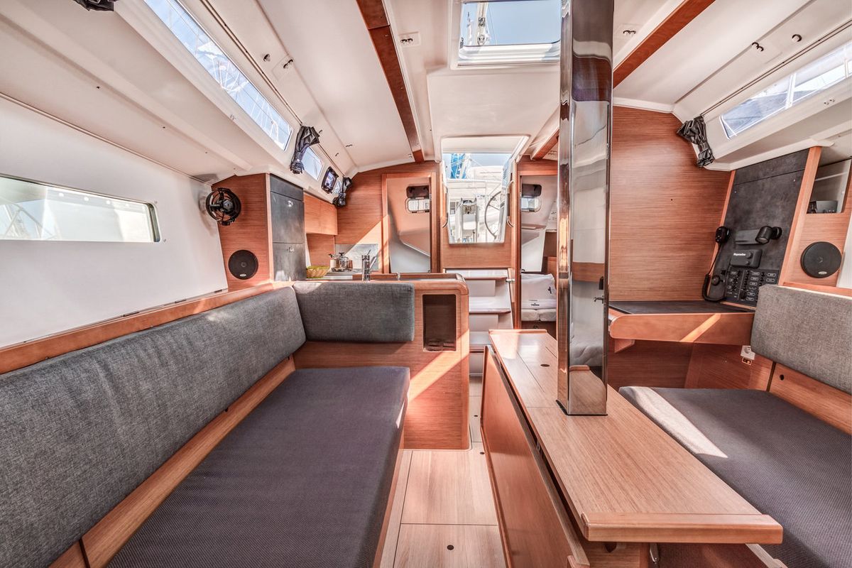 Salon of Pelias, a Jeanneau Sun Odyssey 349 sailboat at Municipal Unit of Palairos, Greece