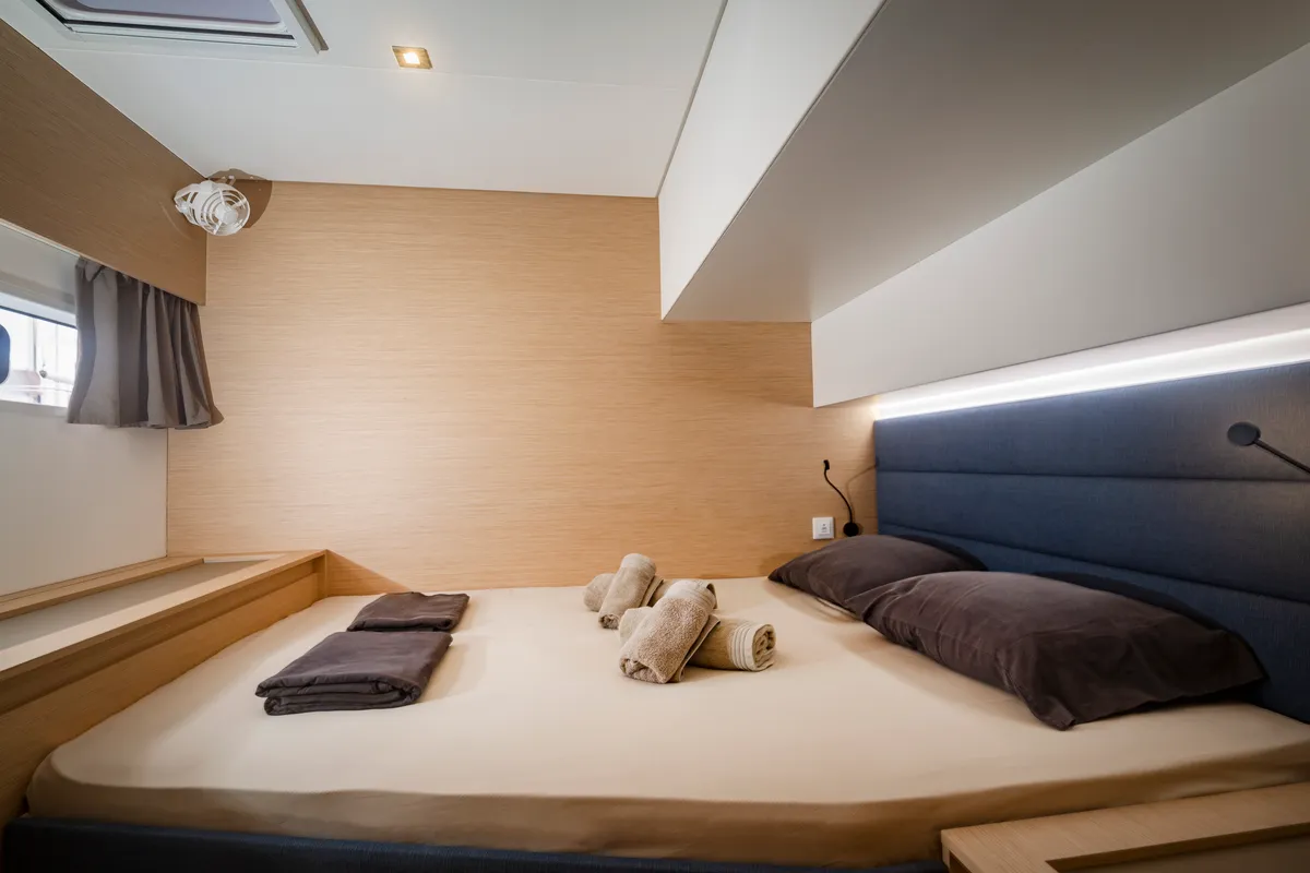 Cabin on Gentle Giant, a Fountaine Pajot Aura 51 catamaran at Municipal Unit of Lefkada, Greece