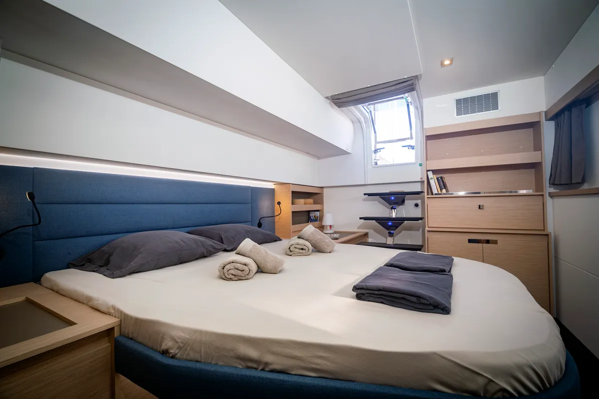 Cabin on Gentle Giant, a Fountaine Pajot Aura 51 catamaran at Municipal Unit of Lefkada, Greece