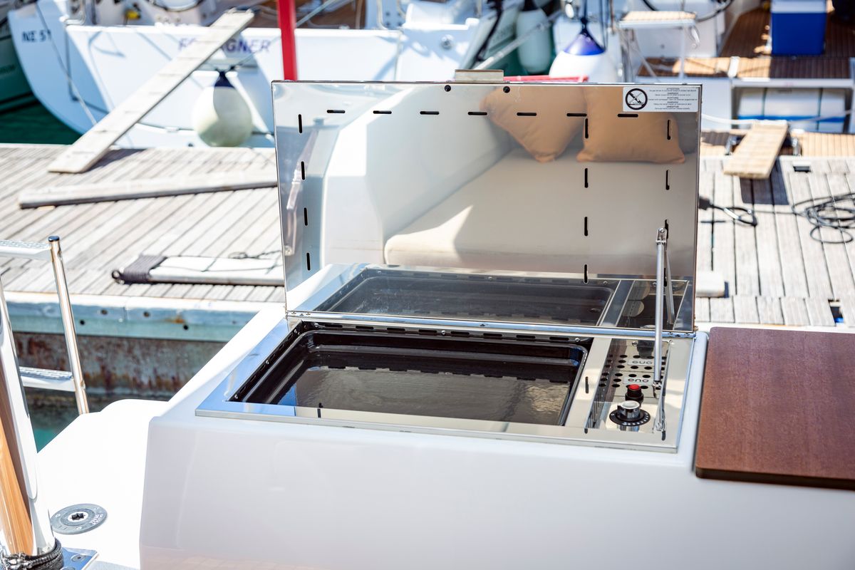 Deck of Gentle Giant, a Fountaine Pajot Aura 51 catamaran at Municipal Unit of Lefkada, Greece