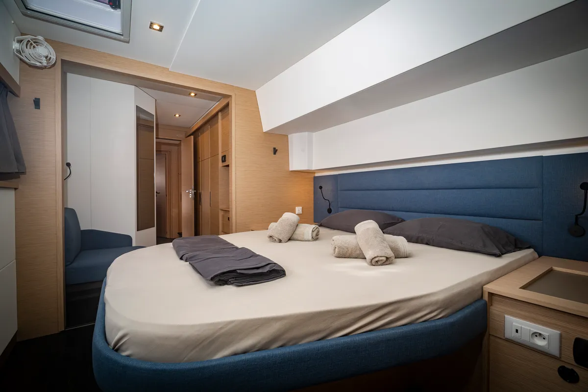 Cabin on Gentle Giant, a Fountaine Pajot Aura 51 catamaran at Municipal Unit of Lefkada, Greece