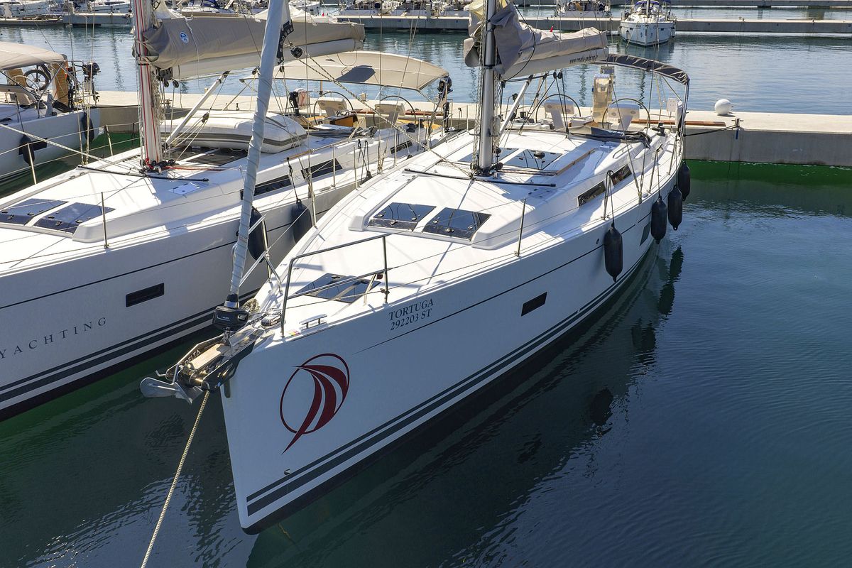 Exterior view of Tortuga, a Hanse Yachts Hanse 458 sailboat at Općina Sukošan, Croatia